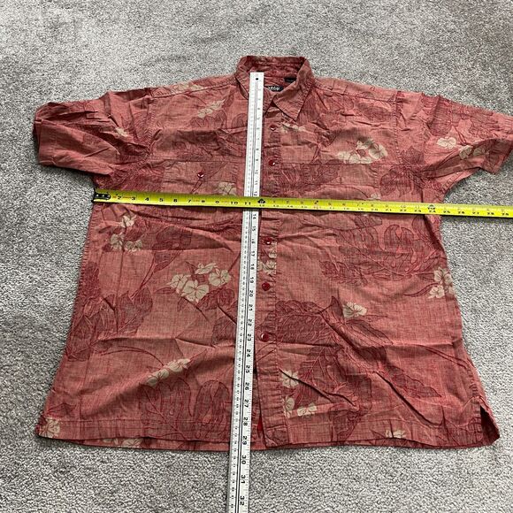 Izod Jeans Hawaiian Shirt Mens Large Red Floral Short Sleeve Button Down Cotton - Picture 8 of 11